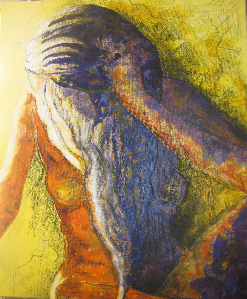 figure in blue and orange